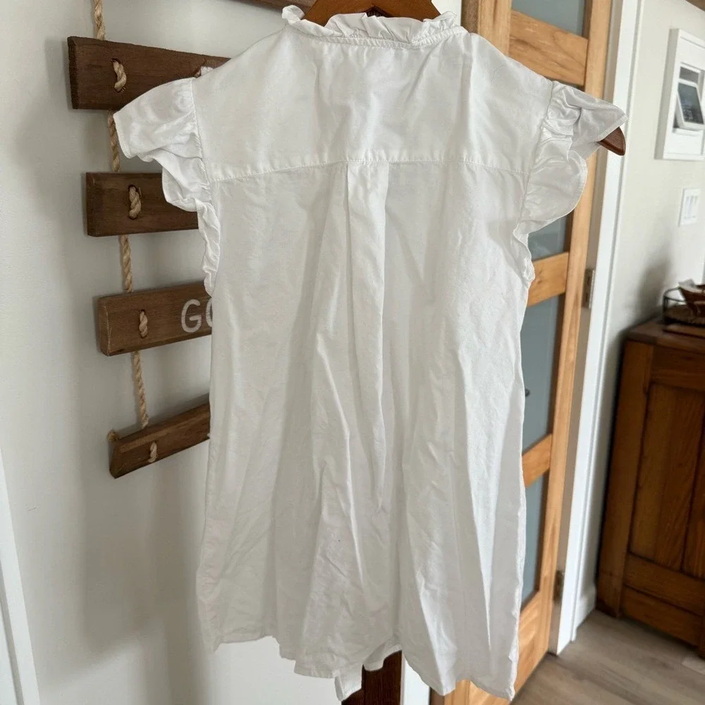 White Ruffle Sleeve Button-Front Blouse - Picture 6 of 11